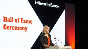 Infosecurity Magazine Editor Beth Maundrill presents the Hall of Fame Inductee at Infosecurity Europe